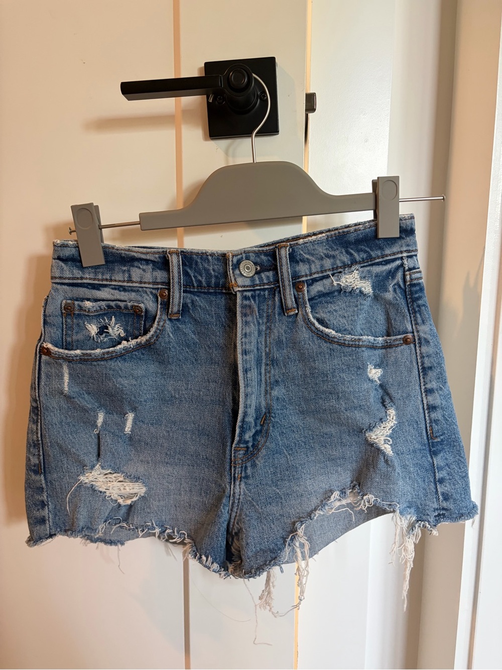 Abercrombie & Fitch Distressed Light Blue Denim Shorts